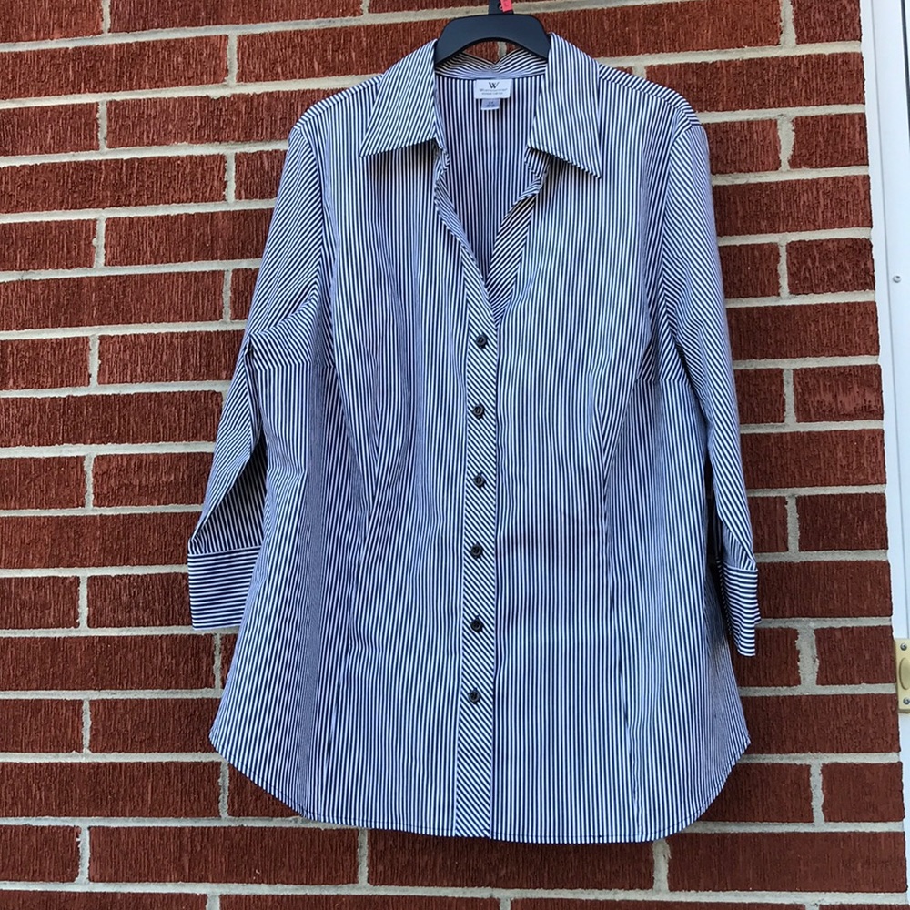 Worthington Woman Stretch Striped Fitted Blouse 2X